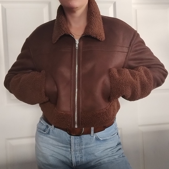 Faux Shearling  Bomber Jacket Medium - Picture 5 of 10
